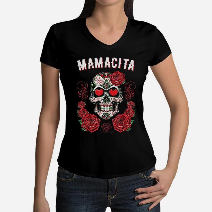 Skull For Women Dia De Los Muertos Mamacita Women V-Neck T-Shirt