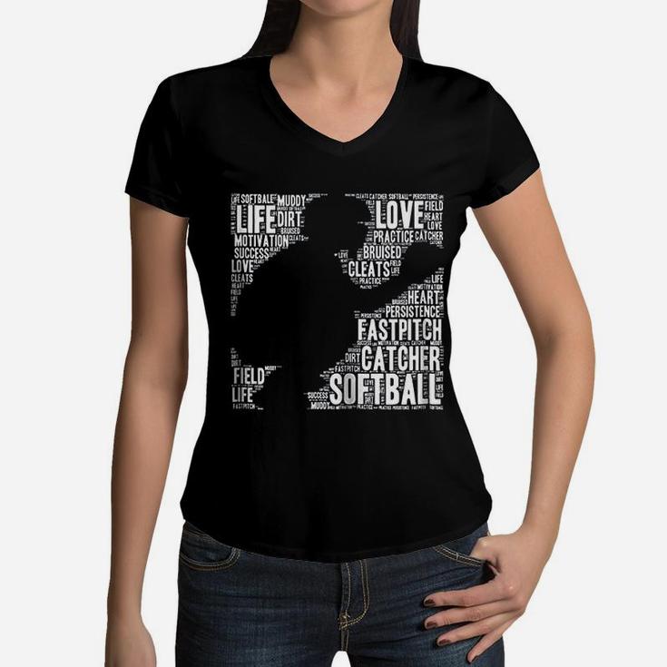 Softball Catcher Fastpitch Softball Mom Women V-Neck T-Shirt
