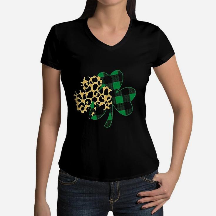St Patricks Day Blessed And Lucky Graphic Im One Lucky Mama Tops Women V-Neck T-Shirt