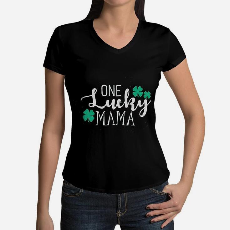 St Patricks Day One Lucky Mama Shamrock Women V-Neck T-Shirt