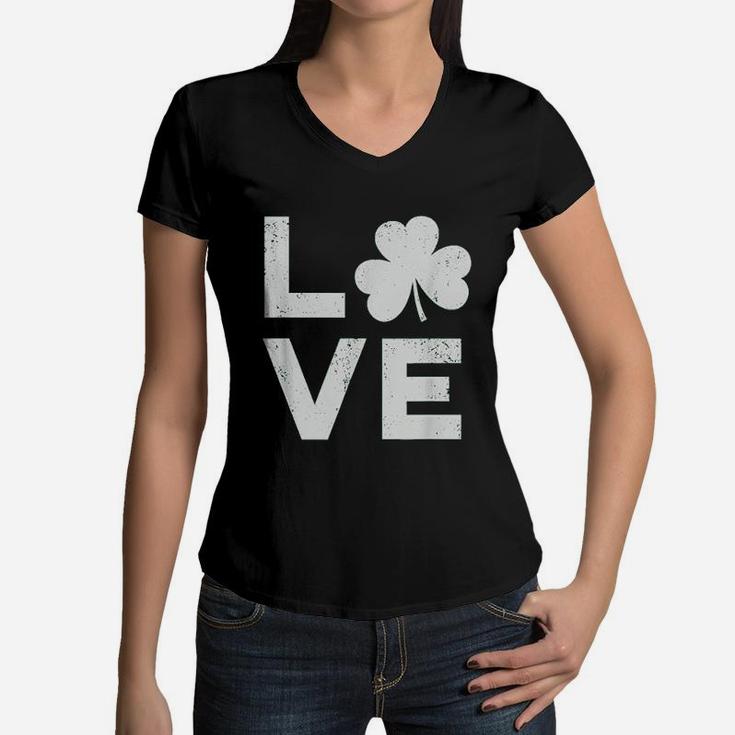 St Patricks Day Vintage Shamrock Love Irish Gift Women V-Neck T-Shirt