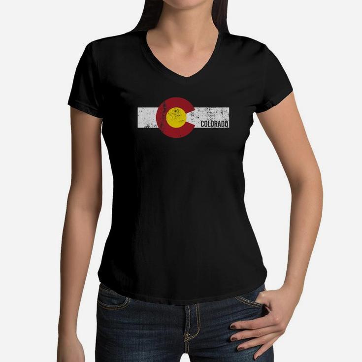 State Of Colorado Flag Vintage Retro Ski Fathers Day Gift Premium Women V-Neck T-Shirt