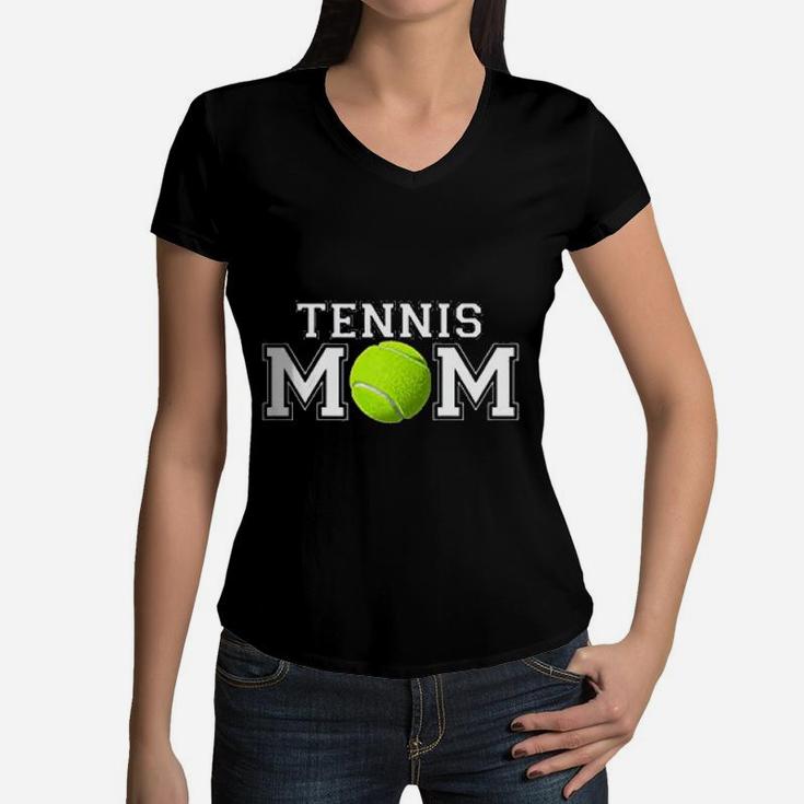 Tennis Mom Match Day Mother Women V-Neck T-Shirt