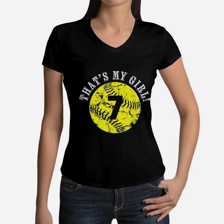 That Is My Girl Softball Player Mom Or Dad Gift Women V-Neck T-Shirt