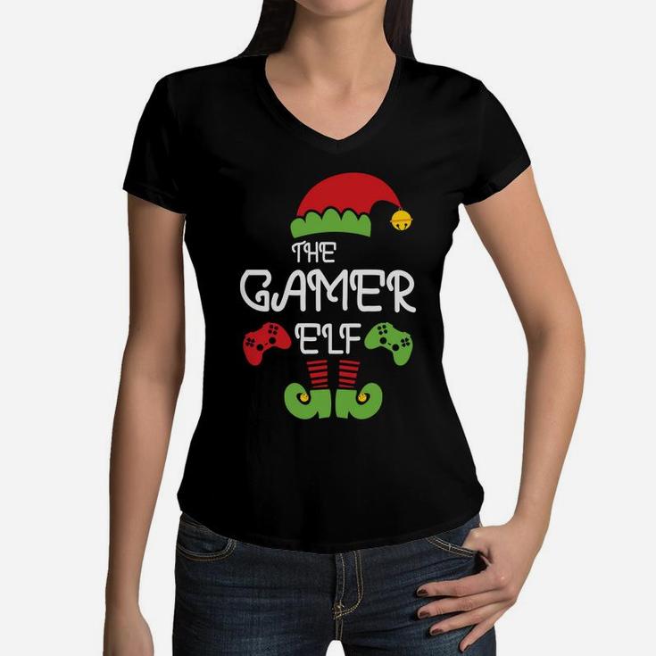 The Gamer Elf Family Matching Christmas Gift Ideas Women V-Neck T-Shirt