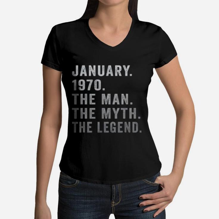 The Man Myth Legend January Vintage 1970 Women V-Neck T-Shirt