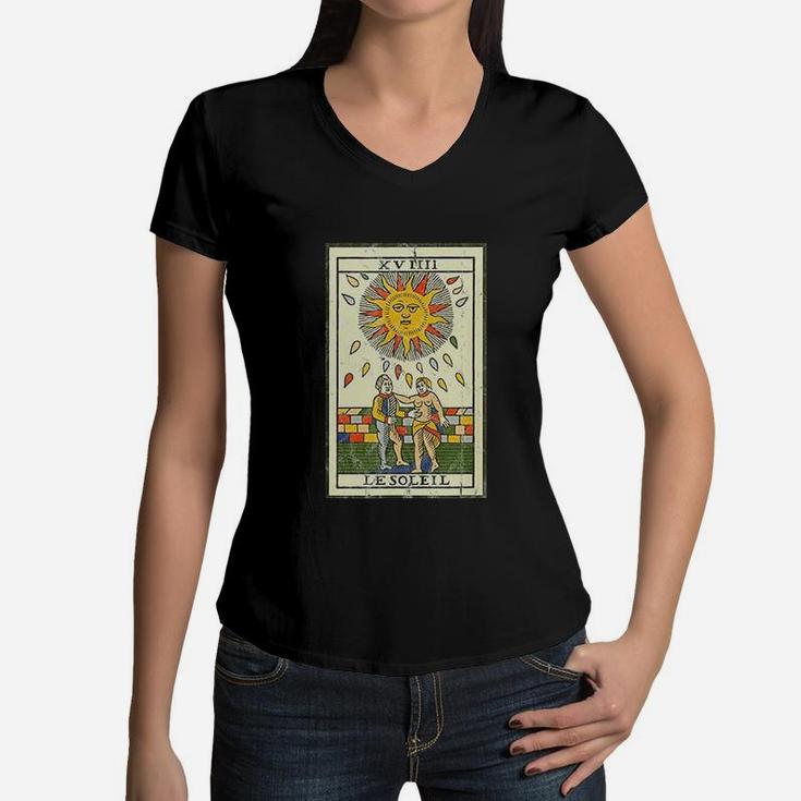 The Sun Le Soleil Tarot Card Vintage Tarot Card Graphic Women V-Neck T-Shirt