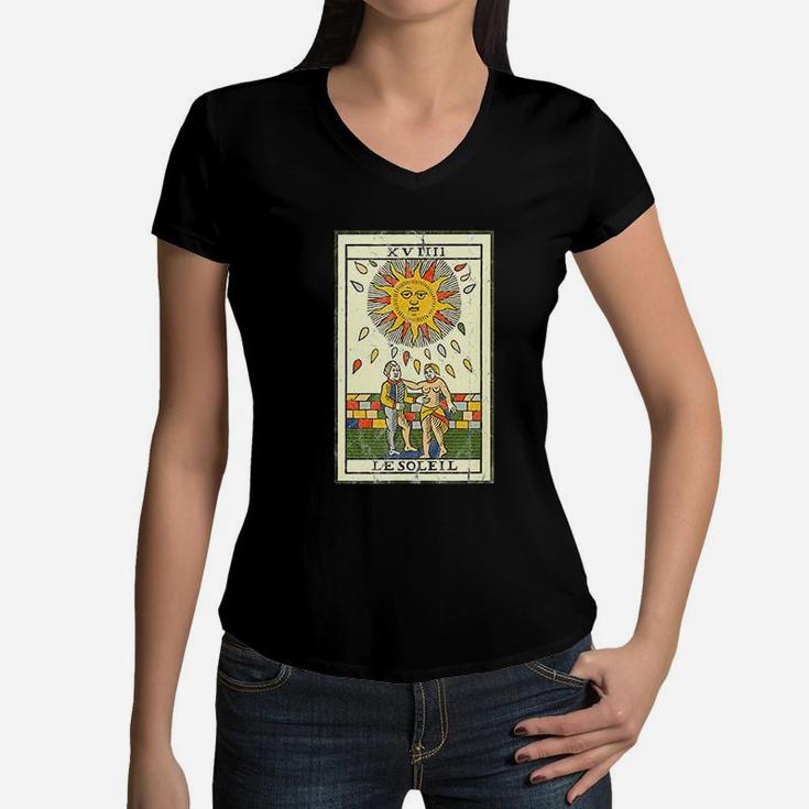 The Sun Le Soleil Tarot Card Vintage Tarot Card Graphic Women V-Neck T-Shirt