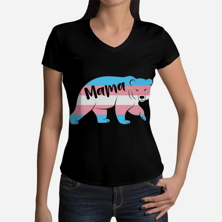 Transgender Mama Bear Trans Pride Lgbt Gift Women V-Neck T-Shirt
