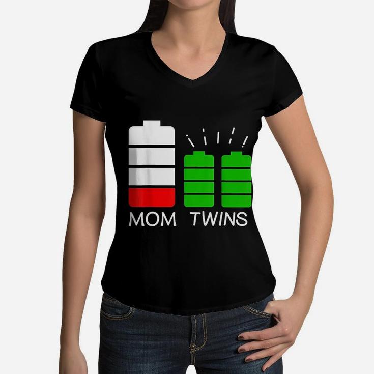 Twin Mom Low Battery Tired Mom Of Twins Women V-Neck T-Shirt