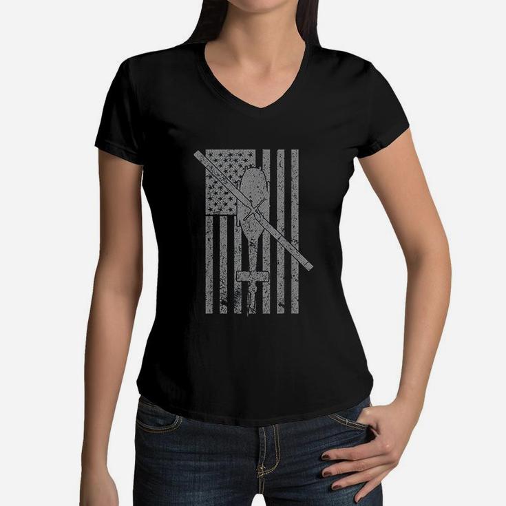 Uh1 Iroquois Huey Military Helicopter Vintage Flag Women V-Neck T-Shirt