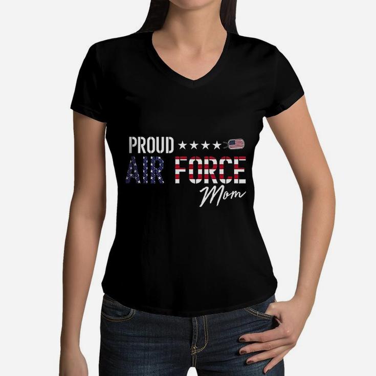 Us Flag Proud Air Force Mom Women V-Neck T-Shirt