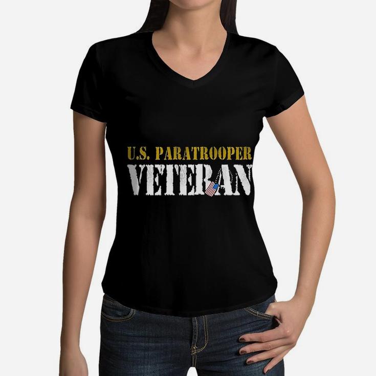 Us Paratrooper Army Veteran Airborne Division Women V-Neck T-Shirt