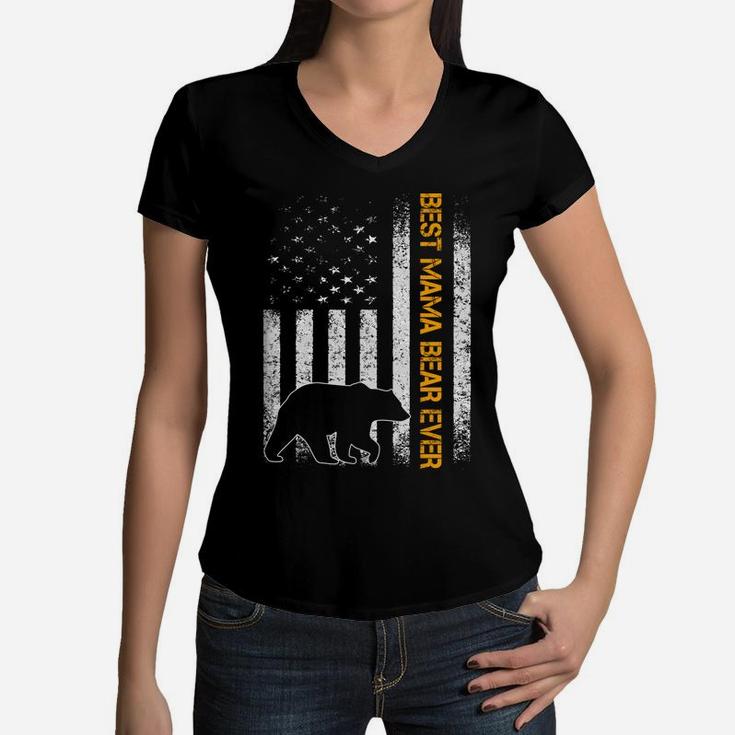 USA Flag BEST MAMA bear EVER, Christmas Gifts for mom, Mom Gifts Women V-Neck T-Shirt