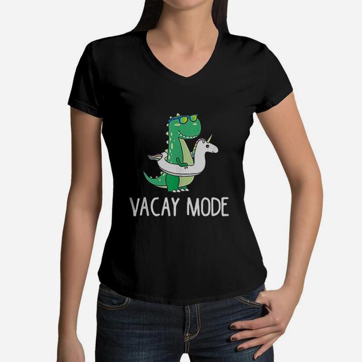 Vacay Mode Cute Dinosaur Funny Family Vacation Gift Women V-Neck T-Shirt