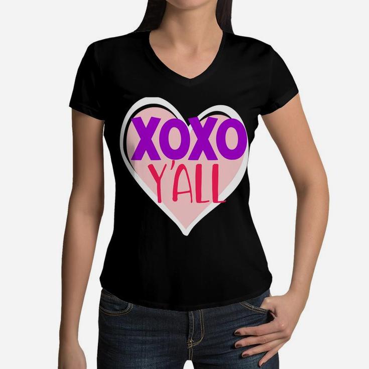 Valentine Day Xoxo Yall Funny Heart Wife Mom Kids Women V-Neck T-Shirt