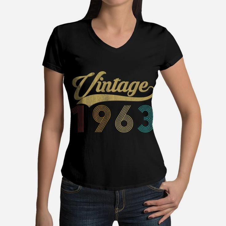 Vintage 1963 58th Birthday Gift For Men Women  Women V-Neck T-Shirt