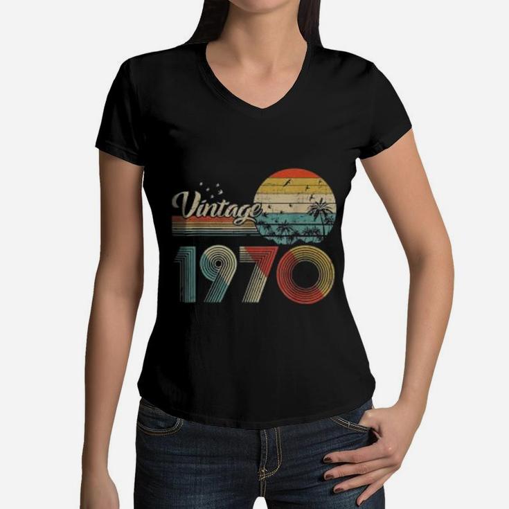 Vintage 1970 Natural Scenery Women V-Neck T-Shirt
