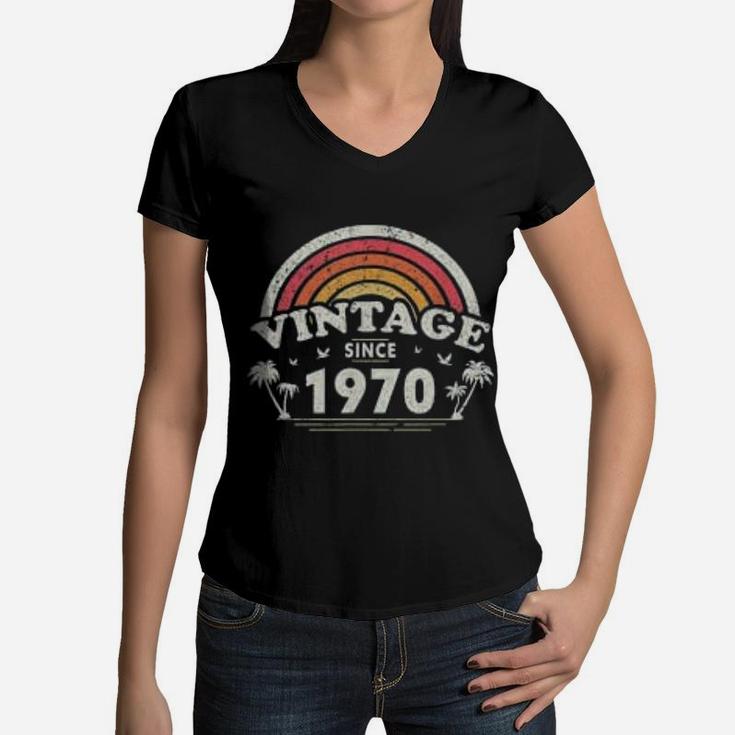 Vintage 1970 Vintage Since 1970 Retro Women V-Neck T-Shirt