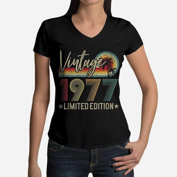 Vintage 1977 45th Birthday Gift 45 Years Old  Women V-Neck T-Shirt