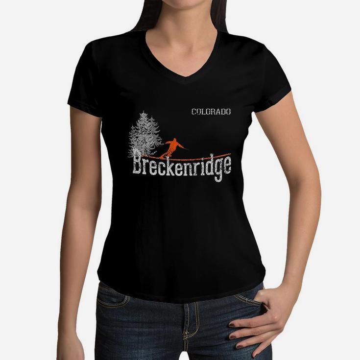 Vintage 1980s Style Breckenridge Co Skiing Women V-Neck T-Shirt