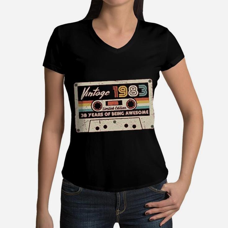 Vintage 1983 Retro Cassette Made In 1983 Women V-Neck T-Shirt