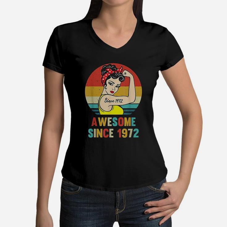Vintage Birthday 1972 Awesome Since 1972 Women V-Neck T-Shirt