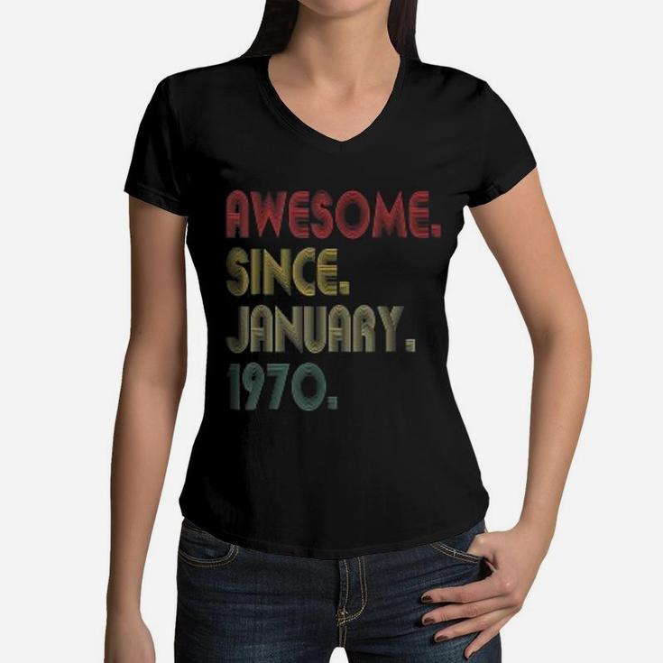 Vintage 51st Years Awesome Since January 1970 Birthday Gift  Women V-Neck T-Shirt