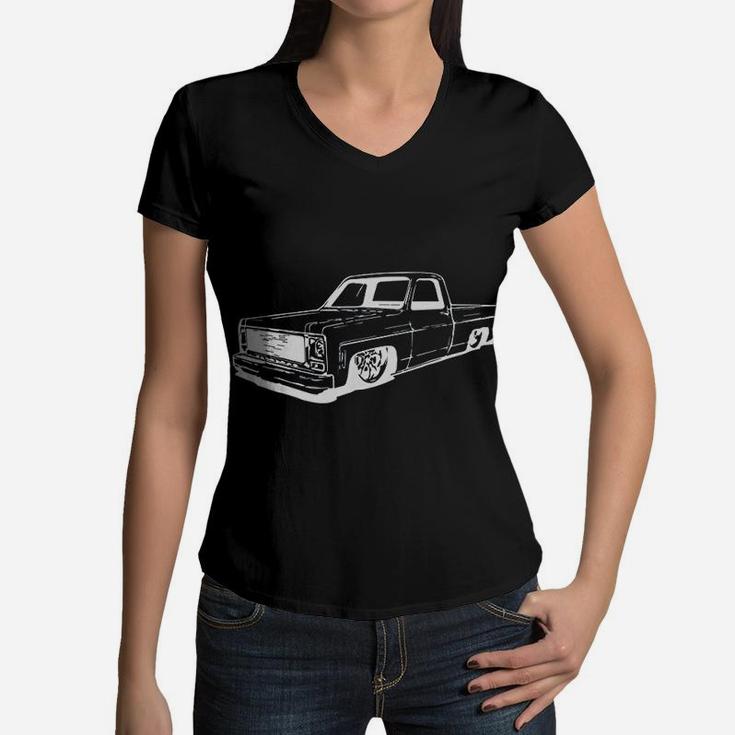Vintage 73-87 Mini C10 Truck Slammed Graphic Women V-Neck T-Shirt