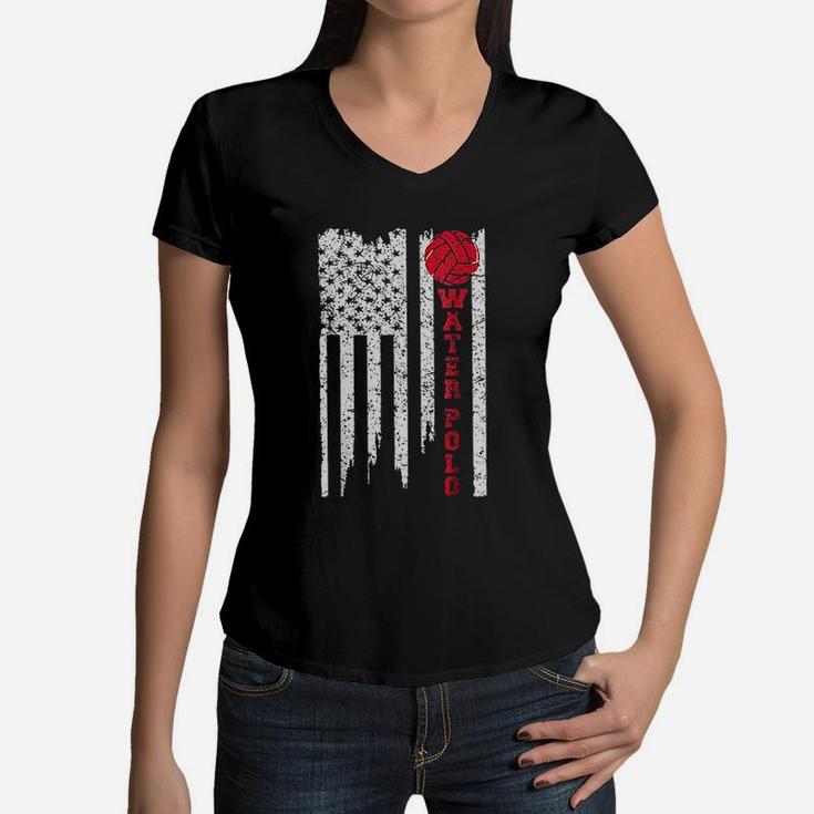 Vintage American Flag Water Polo Women V-Neck T-Shirt