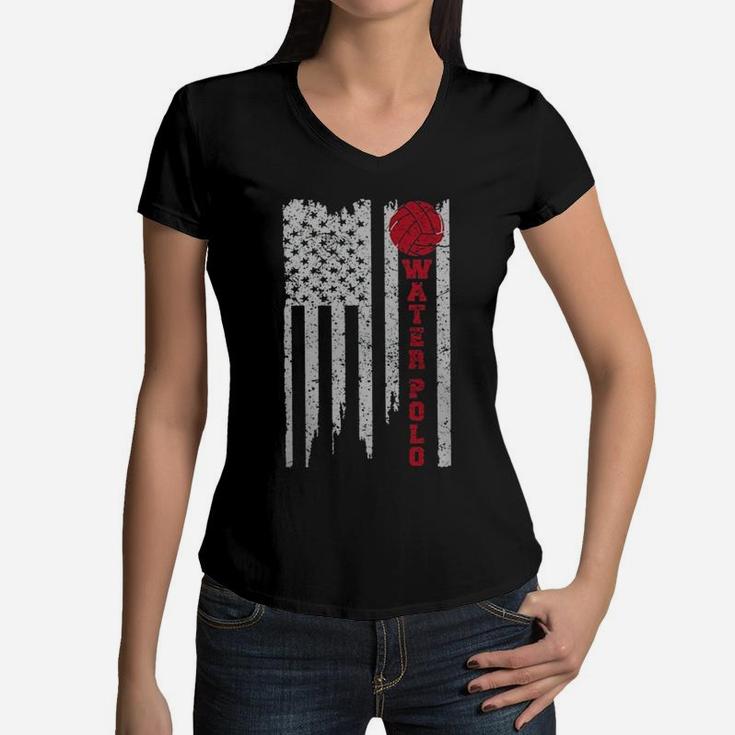 Vintage American Flag Water Polo Women V-Neck T-Shirt