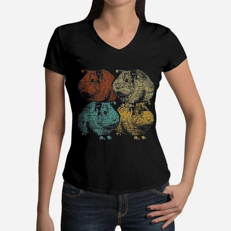 Vintage Animal Gifts Retro Guinea Pig Women V-Neck T-Shirt