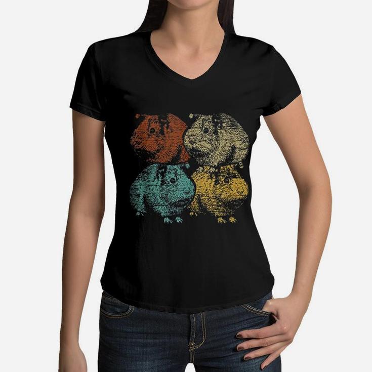 Vintage Animal Gifts Retro Guinea Pig Women V-Neck T-Shirt
