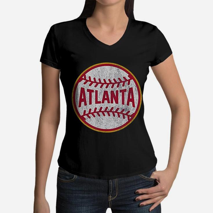 Vintage Atlanta Baseball Women V-Neck T-Shirt