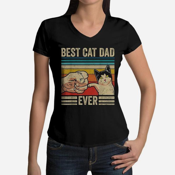 Vintage Best Cat Dad Ever Bump Fit Fathers Day Gifts Women V-Neck T-Shirt