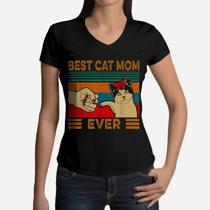 Vintage Best Cat Mom Ever Great Gifts For Mom Women V-Neck T-Shirt