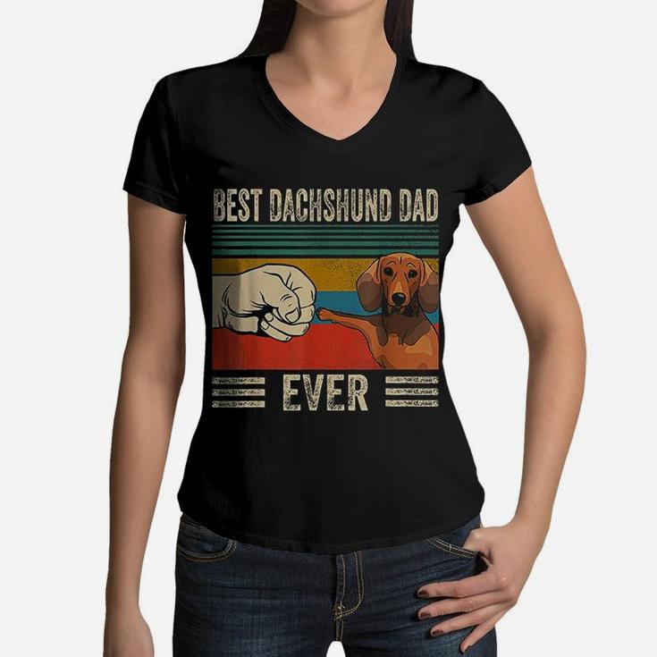 Vintage Best Dachshund Dad Ever Bump Fit Women V-Neck T-Shirt