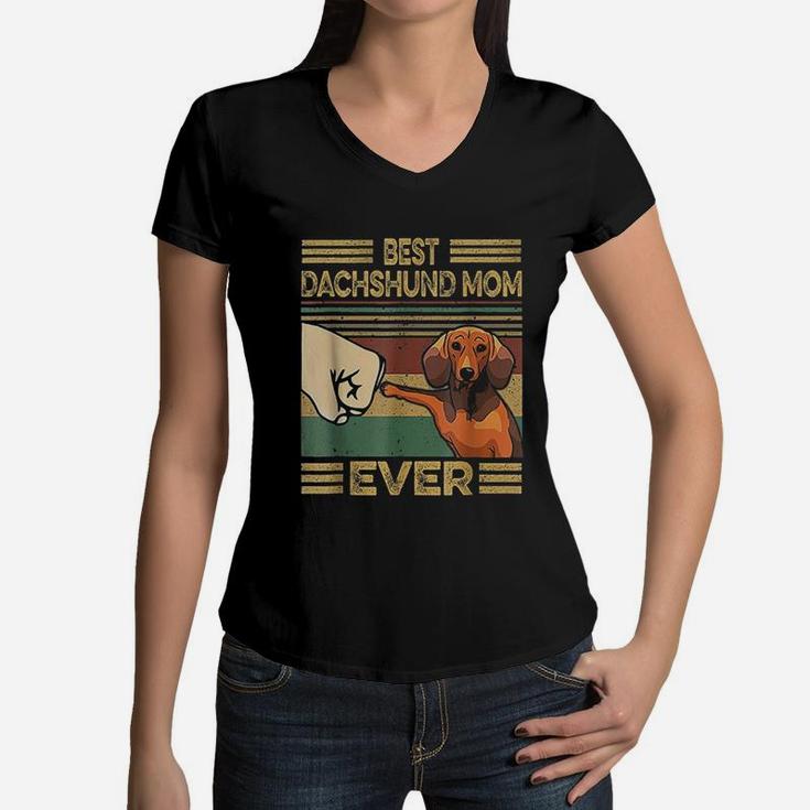 Vintage Best Dachshund Mom Ever Funny Gift For Mom Women V-Neck T-Shirt