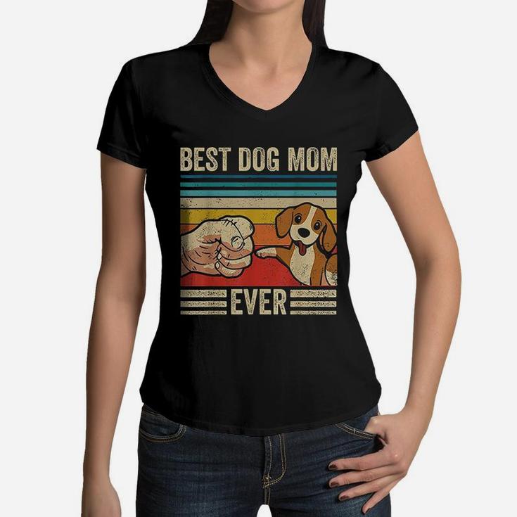 Vintage Best Dog Mom Ever Unique Gifts For Mom Women V-Neck T-Shirt