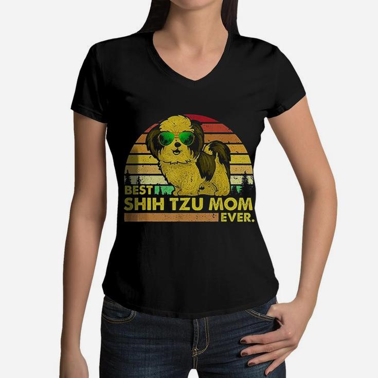 Vintage Best Shih Tzu Mom Ever Dog Women V-Neck T-Shirt