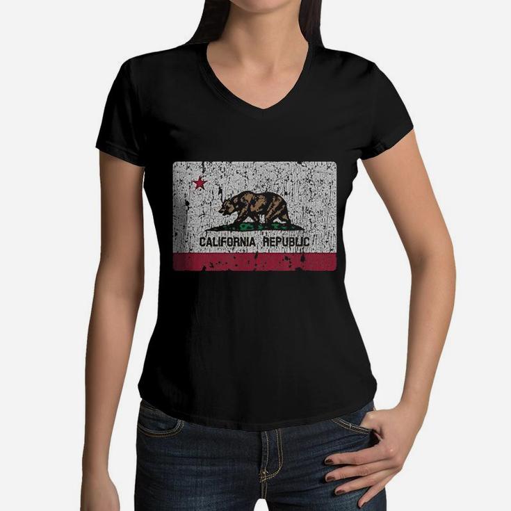 Vintage California Flag Women V-Neck T-Shirt