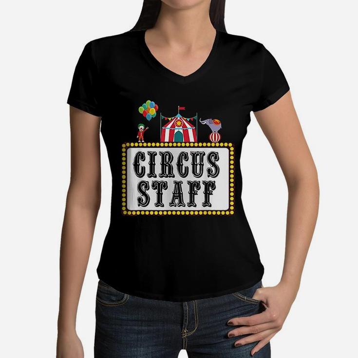 Vintage Circus Birthday Party Event Circus Staff Women V-Neck T-Shirt