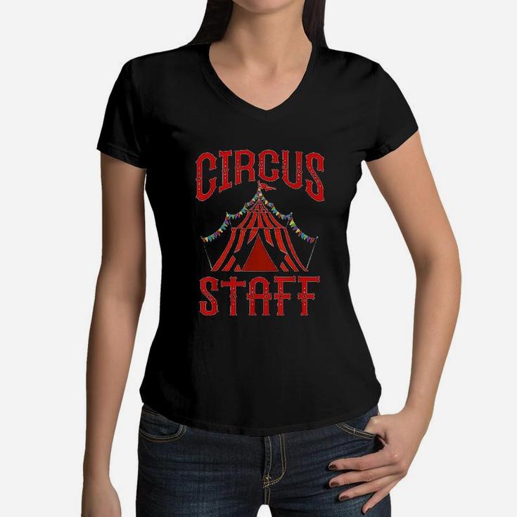 Vintage Circus Themed Birthday Party Circus Staff Women V-Neck T-Shirt