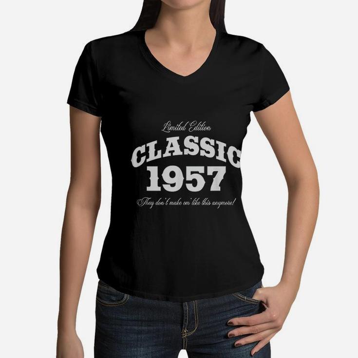 Vintage Classic Car 1957 Birthday Gift  Women V-Neck T-Shirt