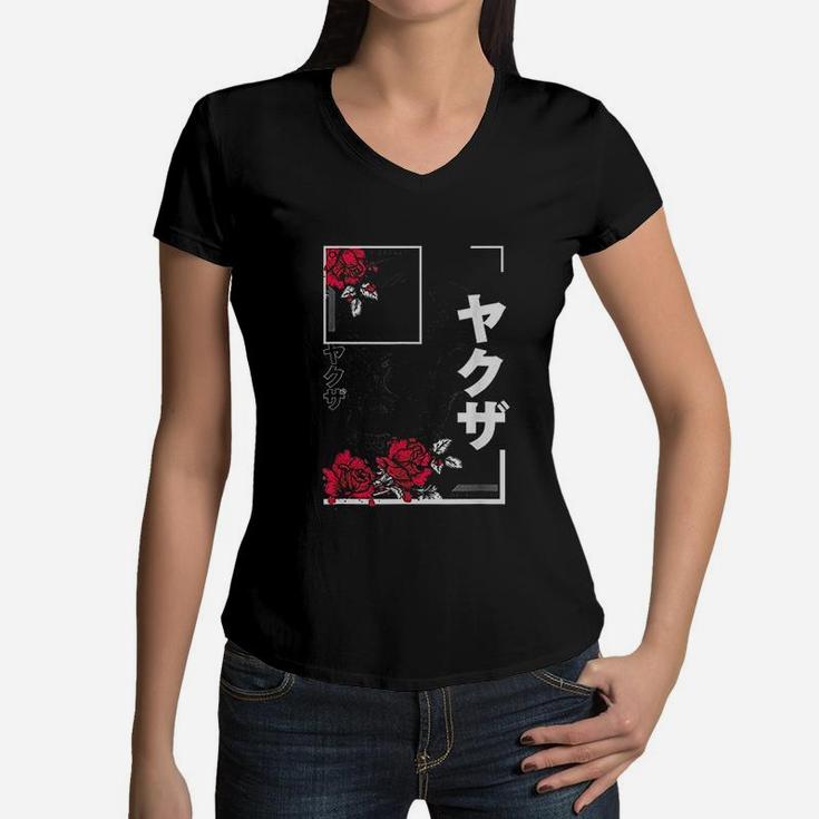 Vintage Graphic Japanese Retro Skull Japan Women V-Neck T-Shirt
