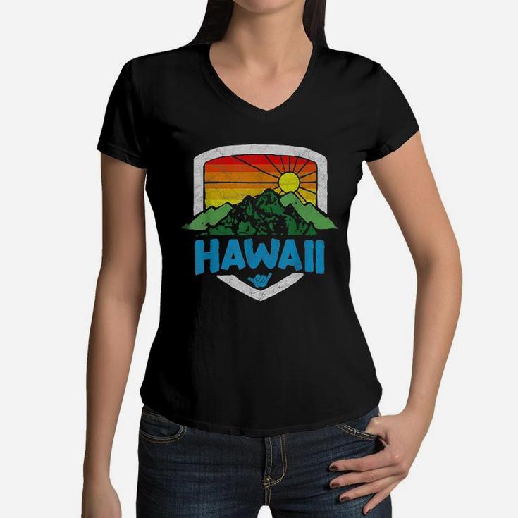 Vintage Hawaii Rainbow Sun Women V-Neck T-Shirt