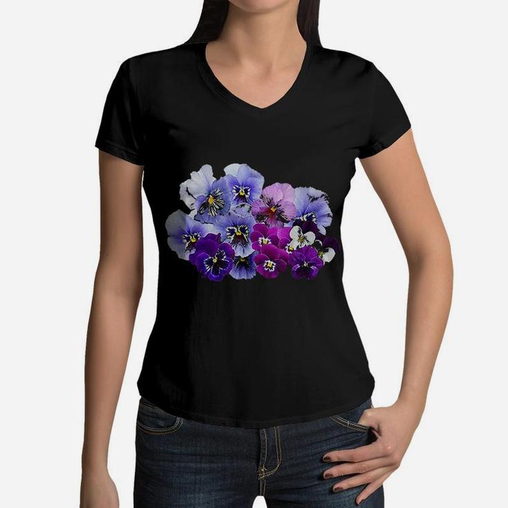 Vintage Pansies Flowers Gardening Pansy Lover Women V-Neck T-Shirt