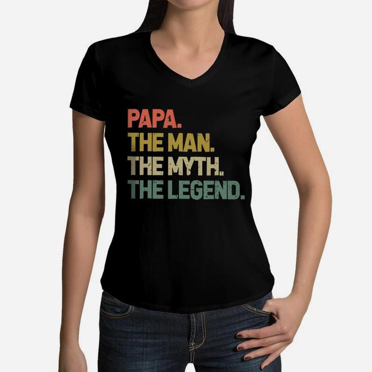 Vintage Papa The Man The Myth The Legend Women V-Neck T-Shirt