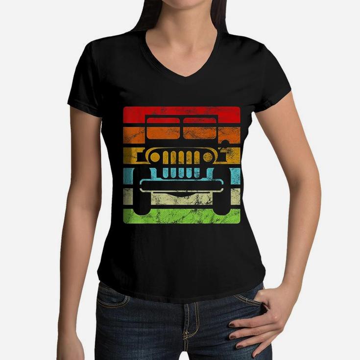 Vintage Retro 70s Sunset Car Lover Women V-Neck T-Shirt