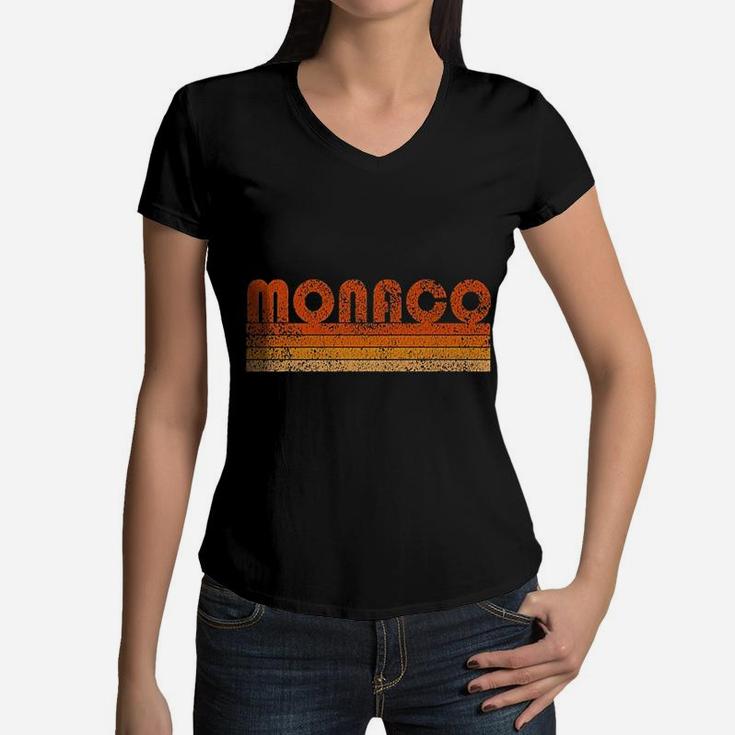 Vintage Retro 80s Style Monaco Women V-Neck T-Shirt